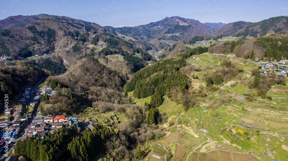 Panoramic view of the mountains and terraced rice paddies in Nagano City_01