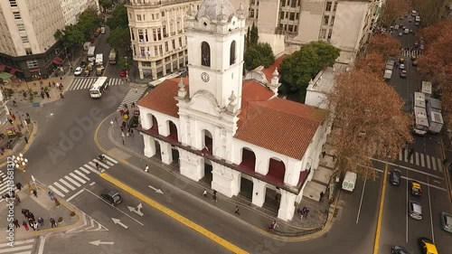 Aerial view of the Cabildo building, Buenos Aires, Argentina, wide angle lowering shot photo