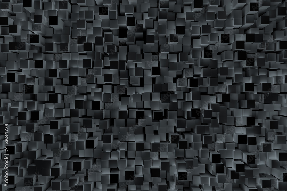 Abstract illustration of 3d grey blocks against black background Abstract illustration of 3d grey blocks against black background