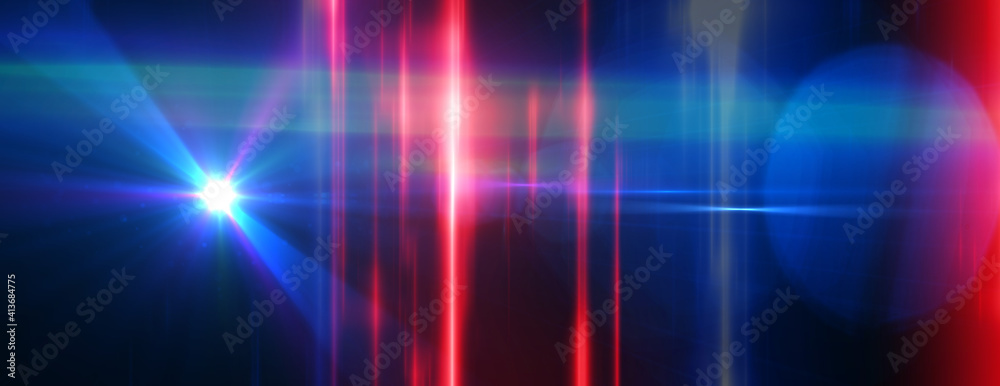 Abstract illustration of red light trails and spots of light against blue background