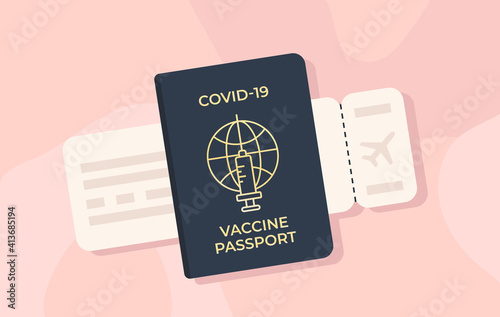 Covid-19 immune passport and boarding pass. Coronavirus vaccination certificate. New normal.  Sars 2019-nCoV pandemic. Antigen test result to travel around the world again. Unlock tourizm and business