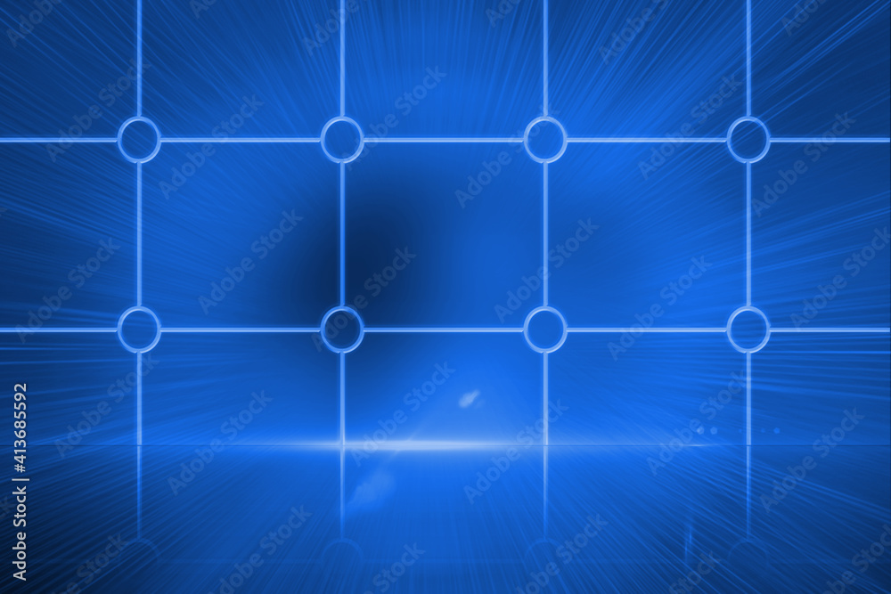 Abstract illustration of dots over grid lines against blue background Abstract illustration of dots over grid lines against blue background