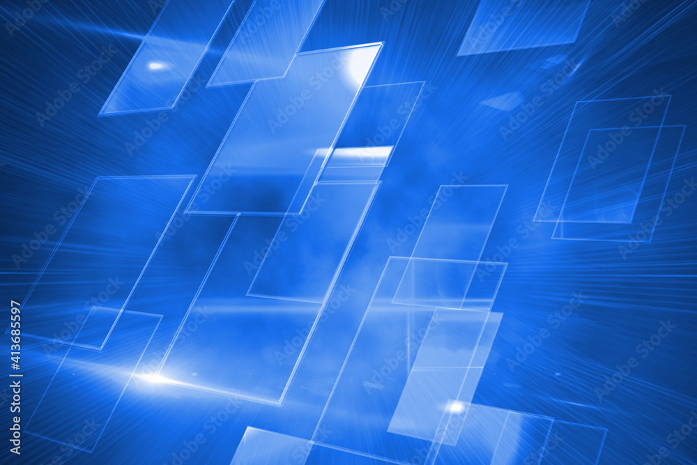 Abstract illustration of multiple square shapes against blue background