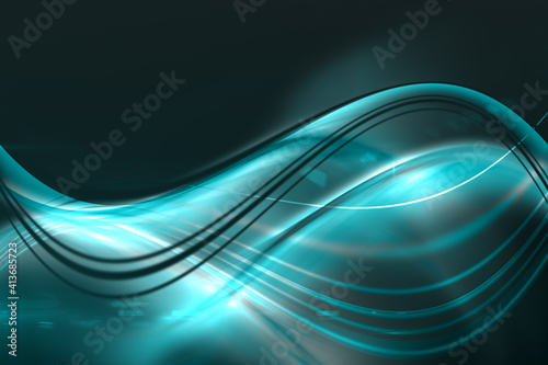 Abstract illustration of green glowing digital waves against black background