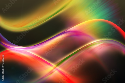 Abstract illustration of multicolored glowing digital waves against black background