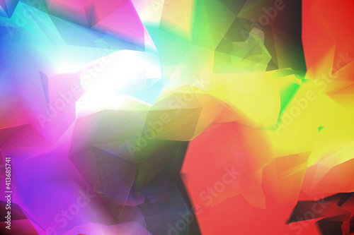 Abstract illustration of multicolor geometric polygonal shapes against black background