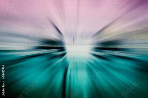 Abstract illustration of motion blur effect on purple and green gradient background