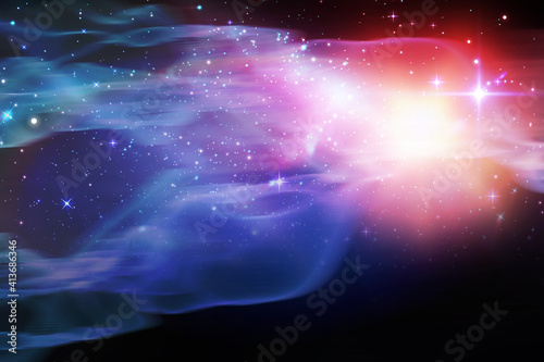 Abstract illustration of colorful nebula and shining stars in space background