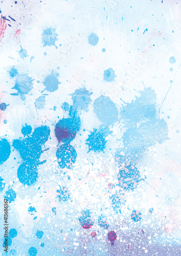 Abstract illustration of blue paint splatters against white background