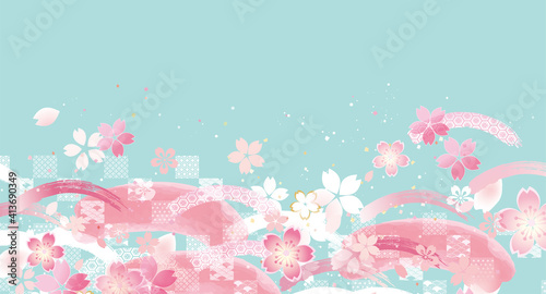 桜の和風背景イラスト