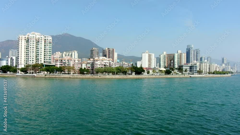 Aerial view over Shenzhen coastline on a beautiful clear day. Aerial view over Shenzhen coastline on a beautiful clear day.