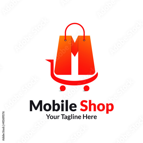 Letter M New Online Mobile Shopping Logo Design Template