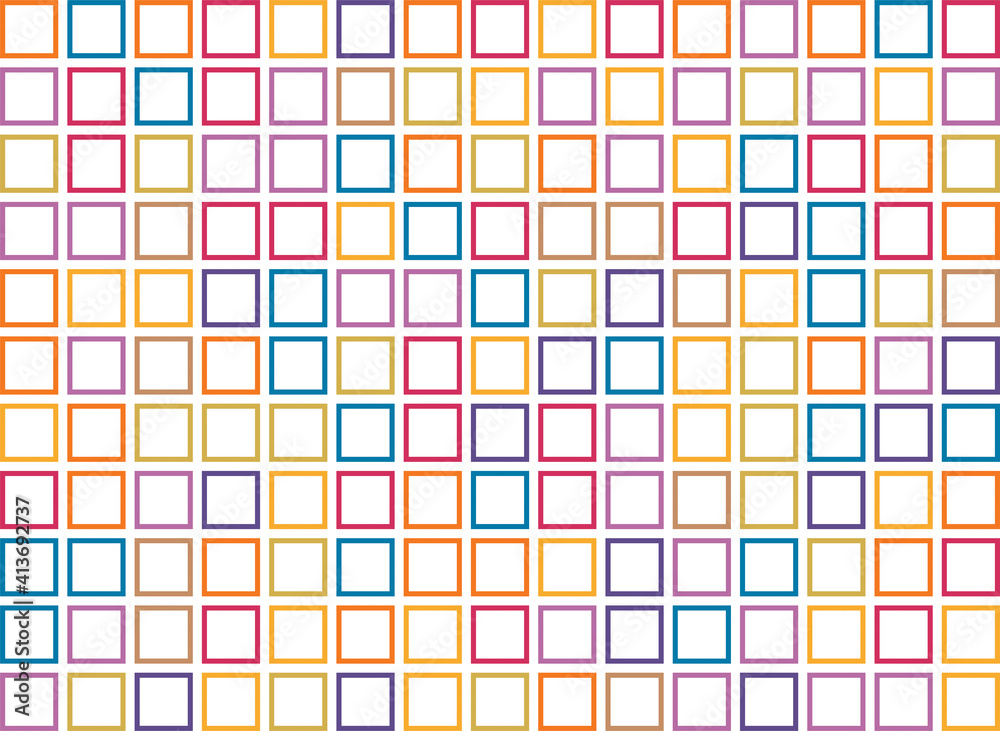 Fototapeta premium Abstract illustration of multicolor square shapes in seamless pattern against white background