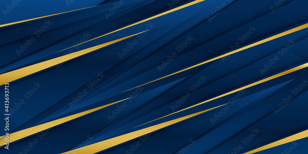 Abstract template blue geometric diagonal background with golden line ...
