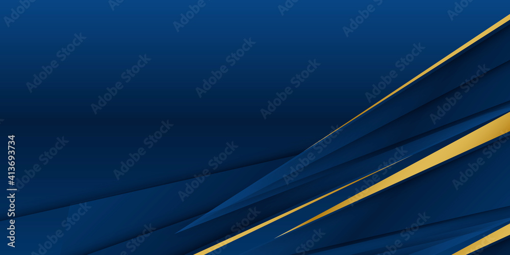 Abstract template blue geometric diagonal background with golden line ...
