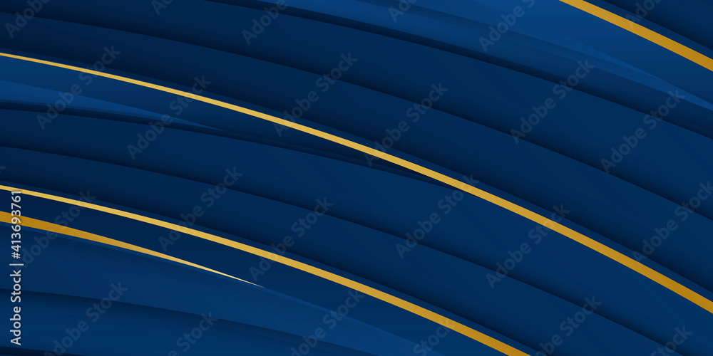 Abstract template blue geometric diagonal background with golden line ...