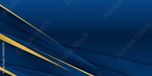 Abstract template blue geometric diagonal background with golden line. Luxury style. Abstract blue gold business digital design background with wave curve golden line. Navy blue gold background banner
