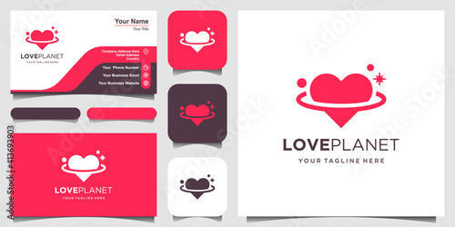 love planet modern orbit space globe World with heart Logo Template vector illustration