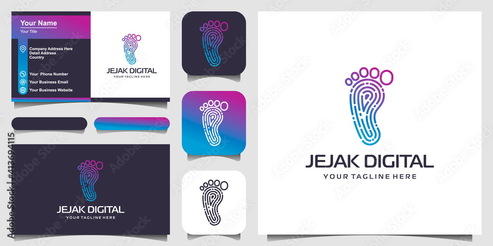 Fototapeta premium Footprint digital modern technology logo design inspiration
