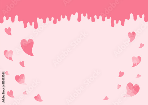  垂れているチョコレートとハートの背景画像【ピンク色】