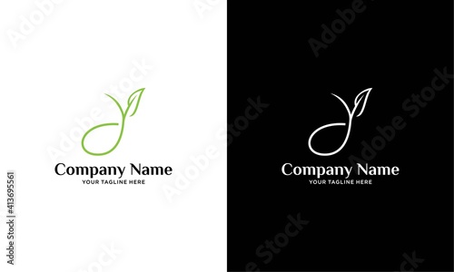 Eco green letter Y logo design template. Green alphabet vector design with green and fresh leaf illustration on a black and white background.