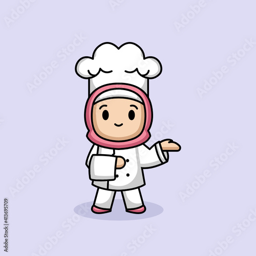 Cute Muslim girl in a chef costume