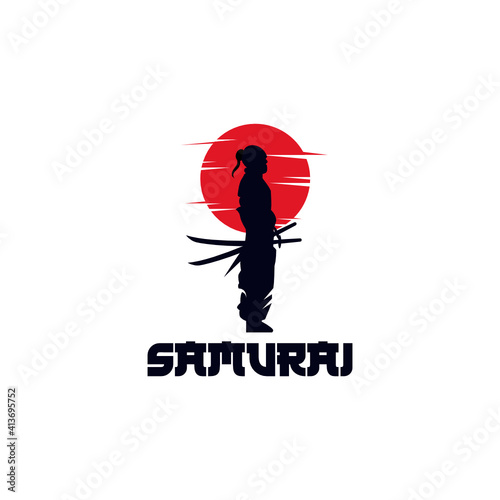 Simple silhouette samurai logo design