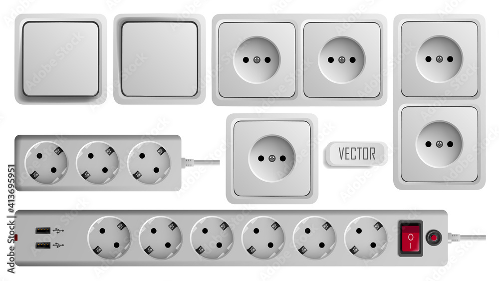 Socket, switch and extension vector outlet for electric plugs and