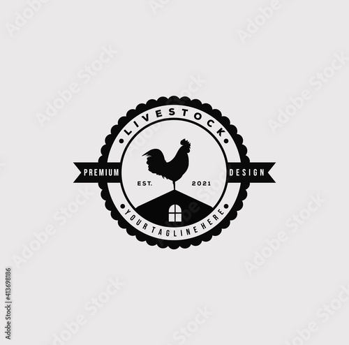 rooster farm livestock logo vector illustration design