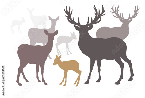 Deer family set collection silhouette style.