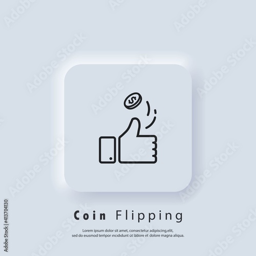 Coin flipping. Heads or tails icon. Thumb up icon. Vector EPS 10. UI icon. Neumorphic UI UX white user interface web button. Neumorphism