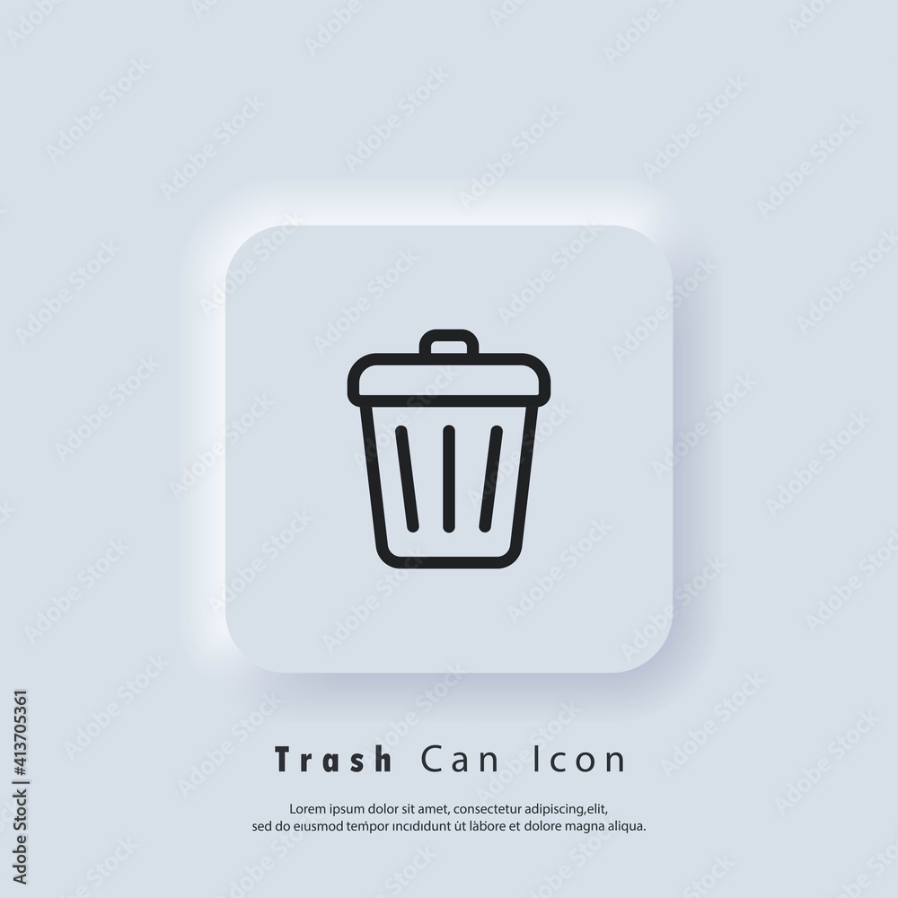 Trash can icon. Delete button. Rubbish basket. Vector EPS 10. UI icon. Neumorphic UI UX white user interface web button. Neumorphism Trash can icon. Delete button. Rubbish basket. Vector EPS 10. UI icon. Neumorphic UI UX white user interface web button. Neumorphism