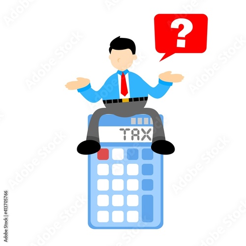 businessman worker and calculator finance money tax cartoon doodle flat design style vector illustration