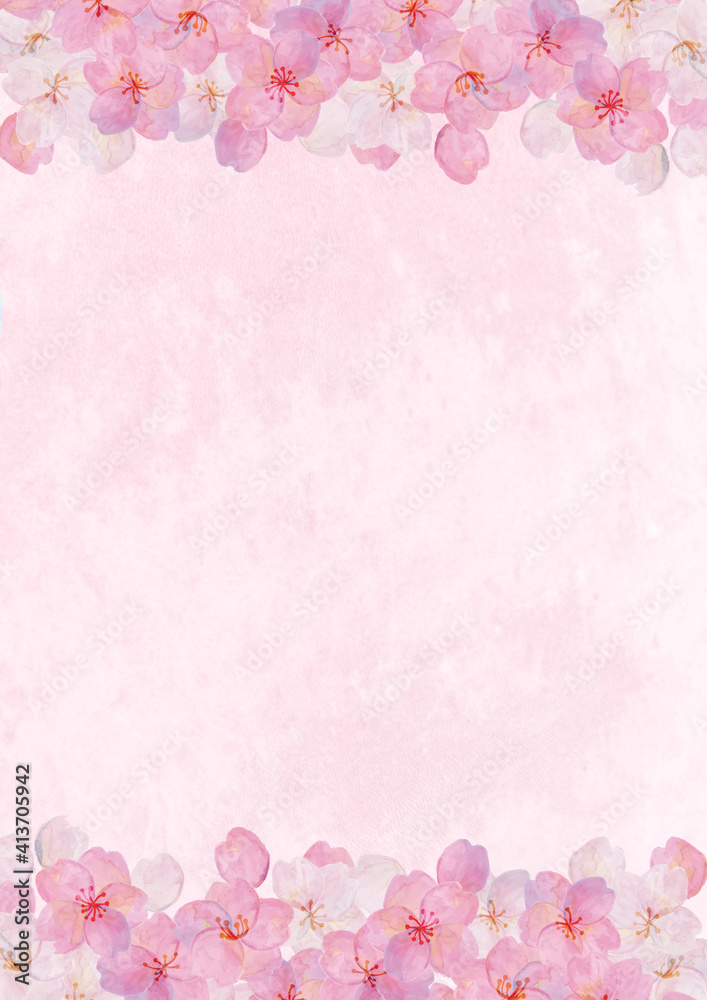 レトロな水彩　桜の背景素材　ソメイヨシノ　花見　和風　和柄　昭和レトロ　入学　卒業