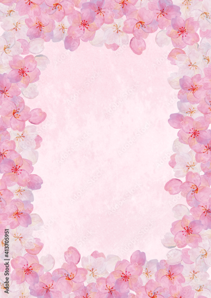 レトロな水彩　桜の背景素材　ソメイヨシノ　花見　和風　和柄　昭和レトロ　入学　卒業