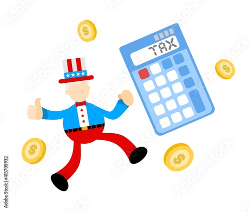 uncle sam america and calculator finance money tax cartoon doodle flat design style vector illustration