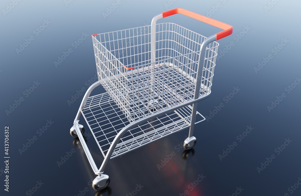 Metal modern shopping cart model 3D rendering wallpaper background Metal modern shopping cart model 3D rendering wallpaper background