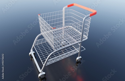 Metal modern shopping cart model 3D rendering wallpaper background