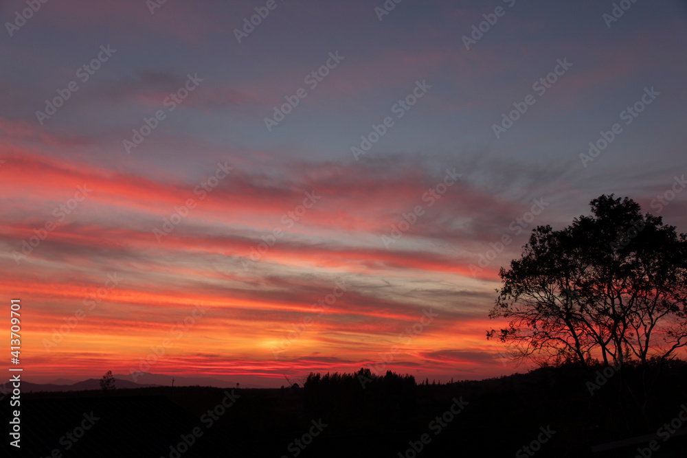Morning blur over mountains and trees. The first and last light of the day in sky with beautiful Morning blur over mountains and trees. The first and last light of the day in sky with beautiful