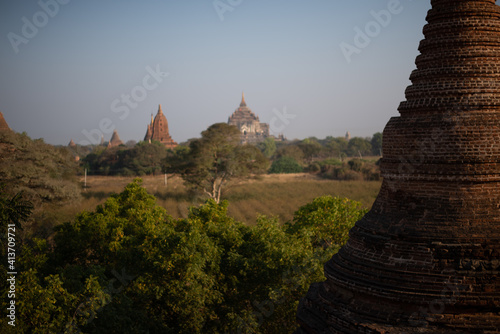 beautiful pagodas over the blue sky in Myanmer 