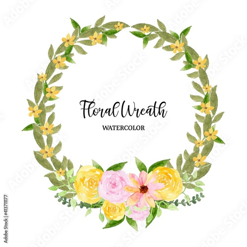 Blushing Yellow Pink Rustic Floral Wreath