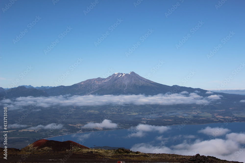 View from the slopes of the Osorno Volcano near Puerto Montt, southern Chile.