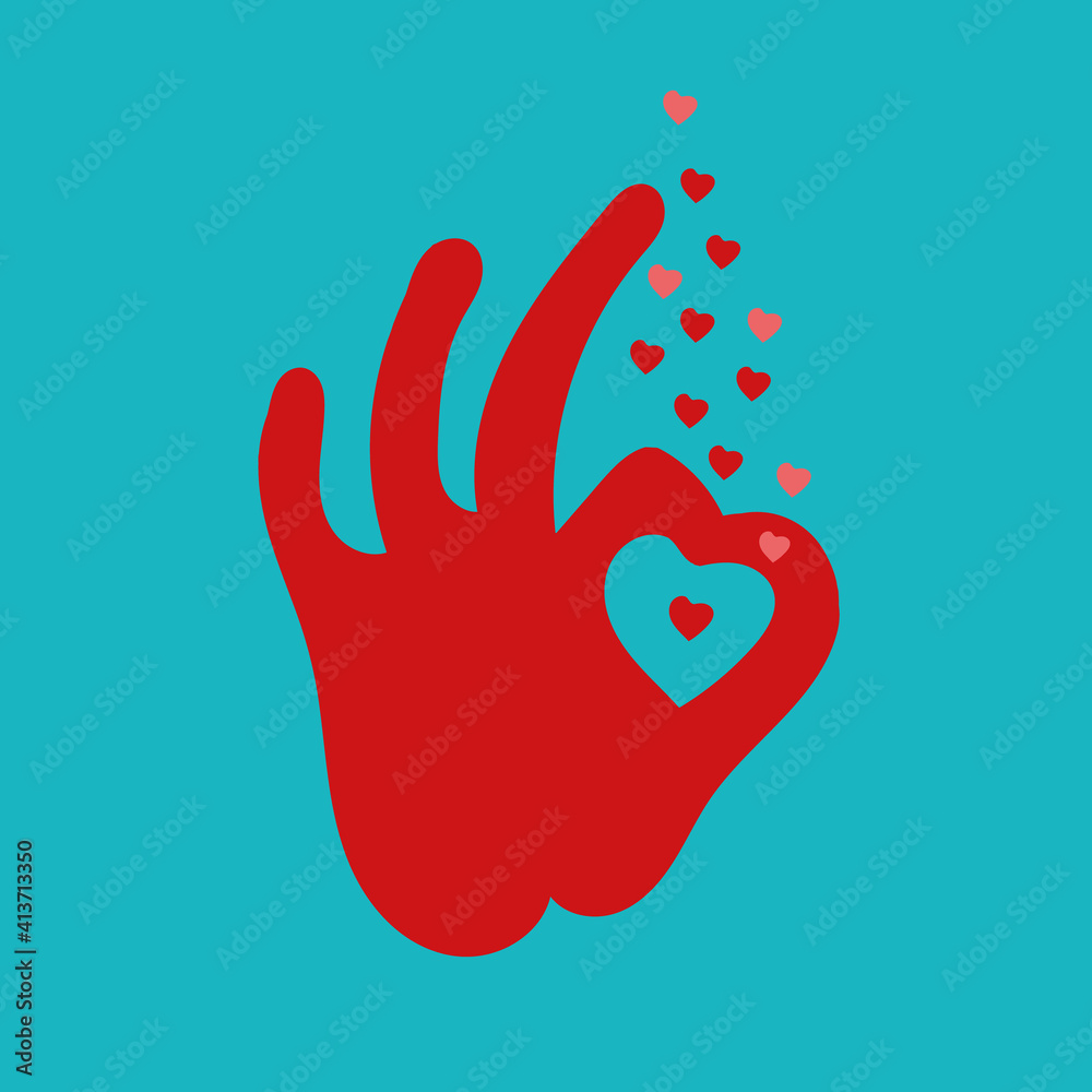 Obraz premium OK hand sign with heart . Template for Valentine's day cards.