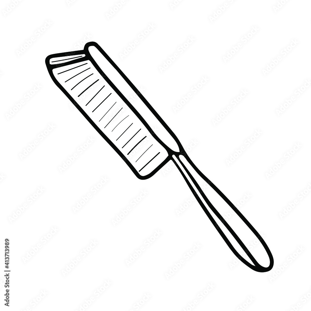 Sketch of a brush with a handle. Doodle is an isolated contour element on a white background. Vector illustration. Sketch of a brush with a handle. Doodle is an isolated contour element on a white background. Vector illustration.