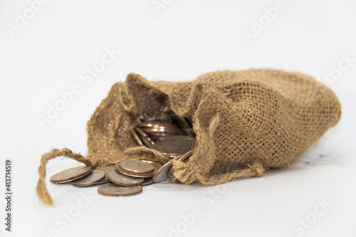 Fotografie, Obraz sack with the thirty silver coins biblical symbol of the betrayal of judas