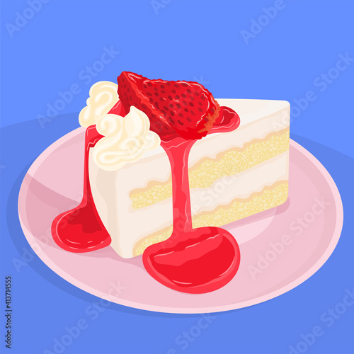Delicious cake with cream and strawberry jam 