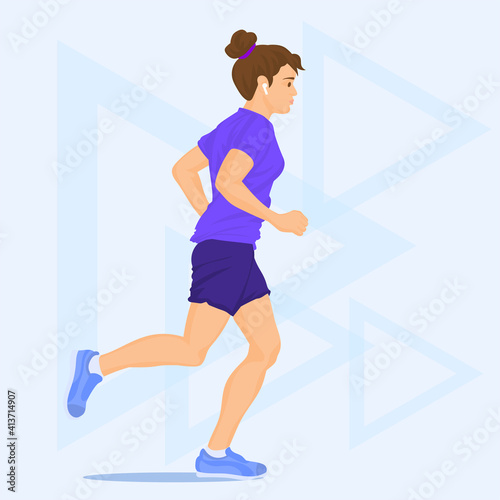 Slim girl jogging with headphones in her ears 