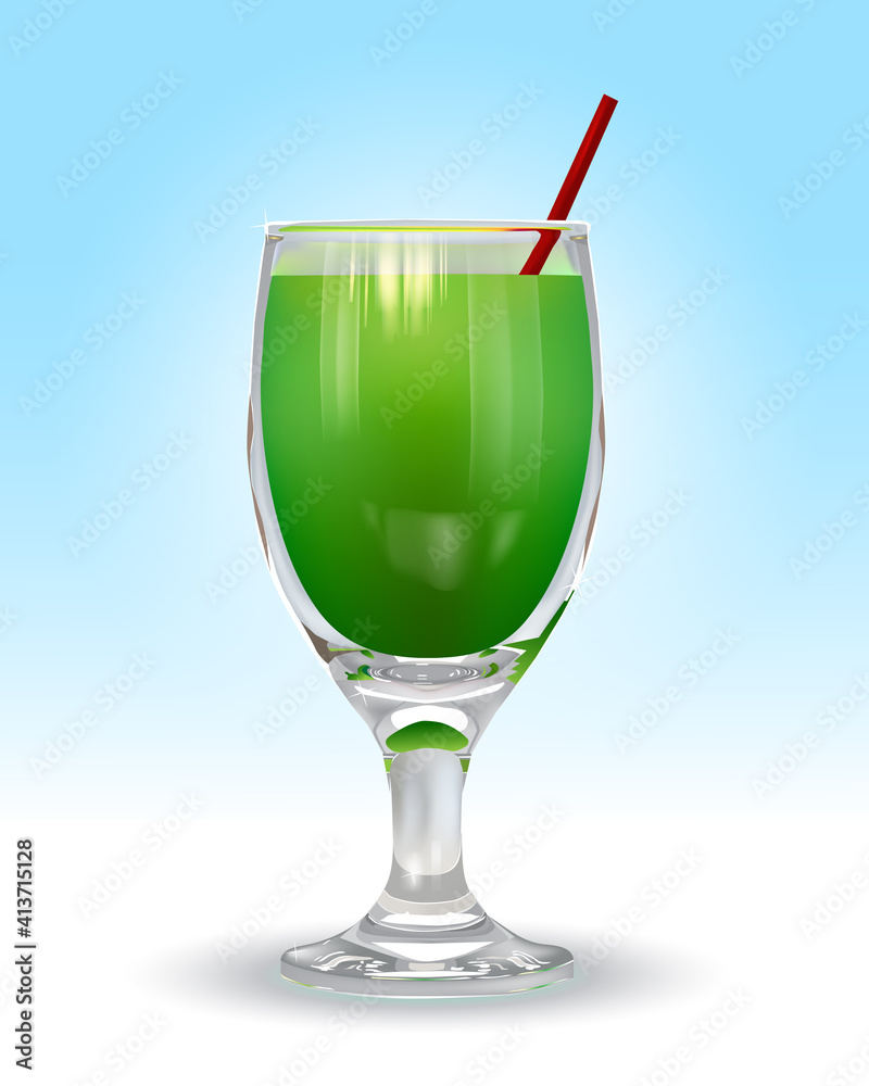 Photo realisticc vector design. Glass of kiwi juice isolated on the light blue background. Photo realisticc vector design. Glass of kiwi juice isolated on the light blue background.