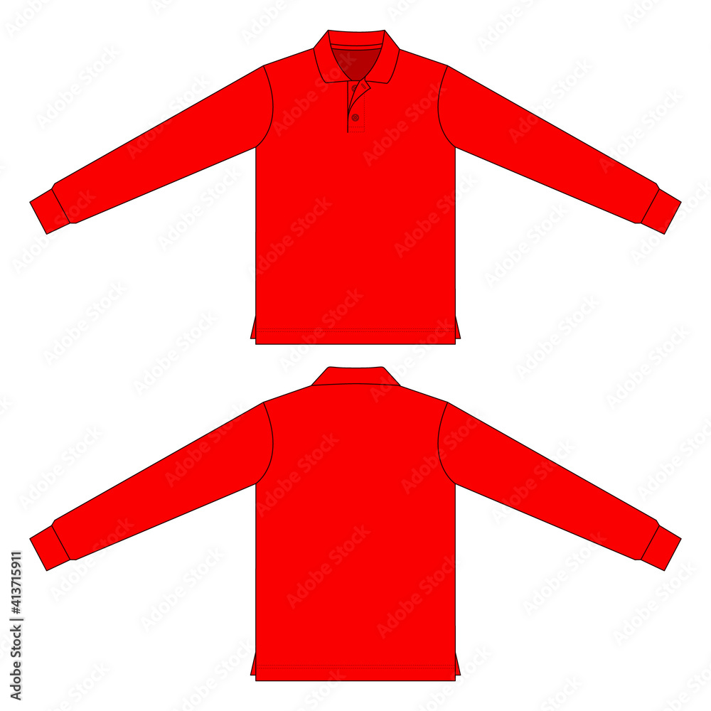 Blank Red Long Sleeve Polo Shirt Vector For Template.Front And Back ...