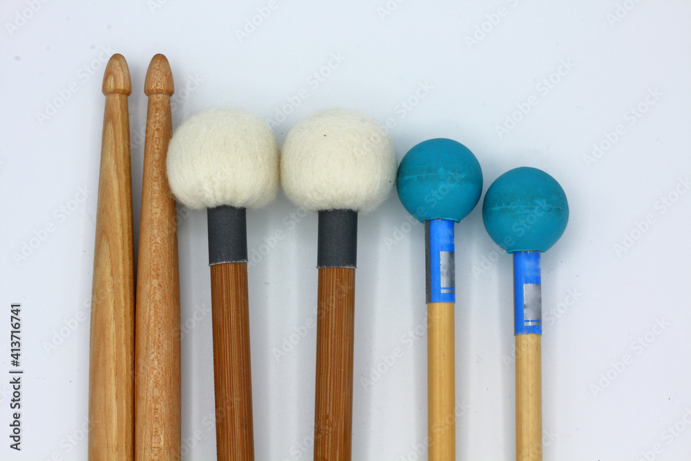 Percussion mallets set on a white background. Percussion mallets set on a white background.